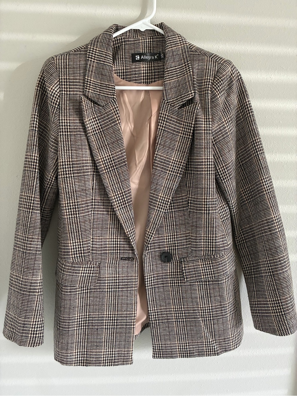 Allegra K Women's Brown Plaid Single-Button Blazer